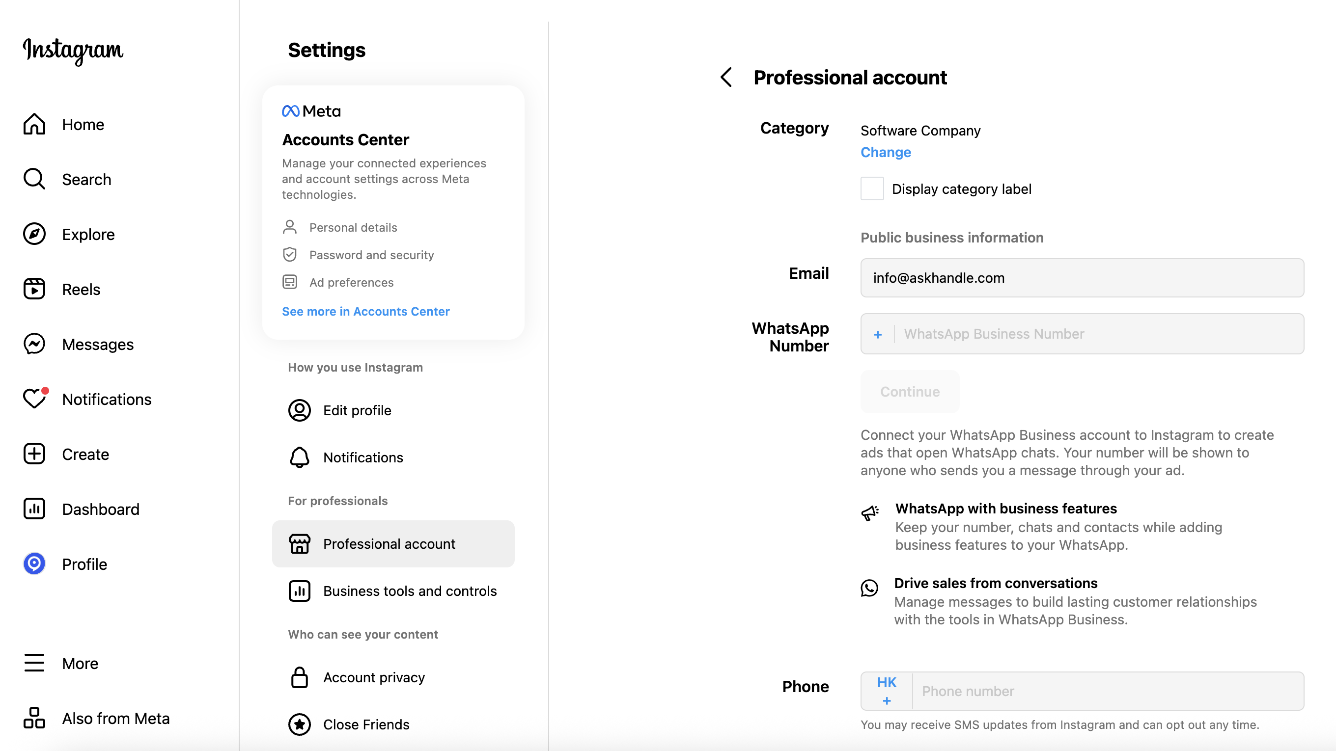 Instagram account type